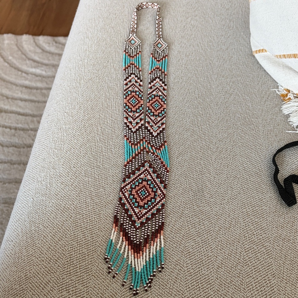 Handcrafted Beaded Necklace - Turquoise and Brown